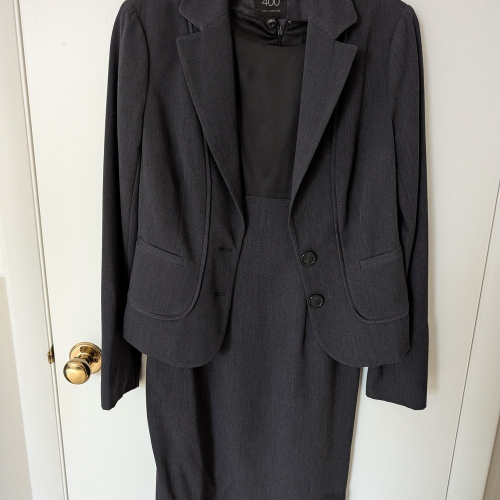 The Limited Charcoal Blazer and Skirt Ensemble